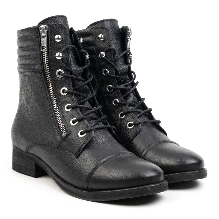 AVRIL LACE UP ZIPP Black Leather Milled