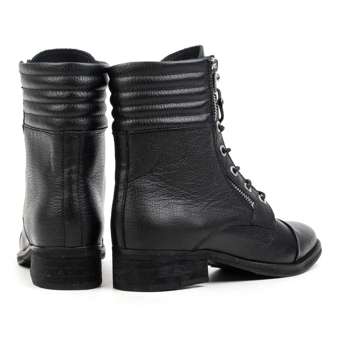 AVRIL LACE UP ZIPP Black Leather Milled