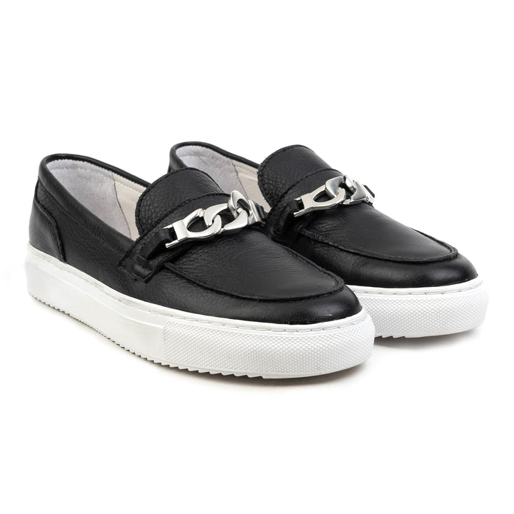 ALFA CHAIN LOAFER Black Leather Milled