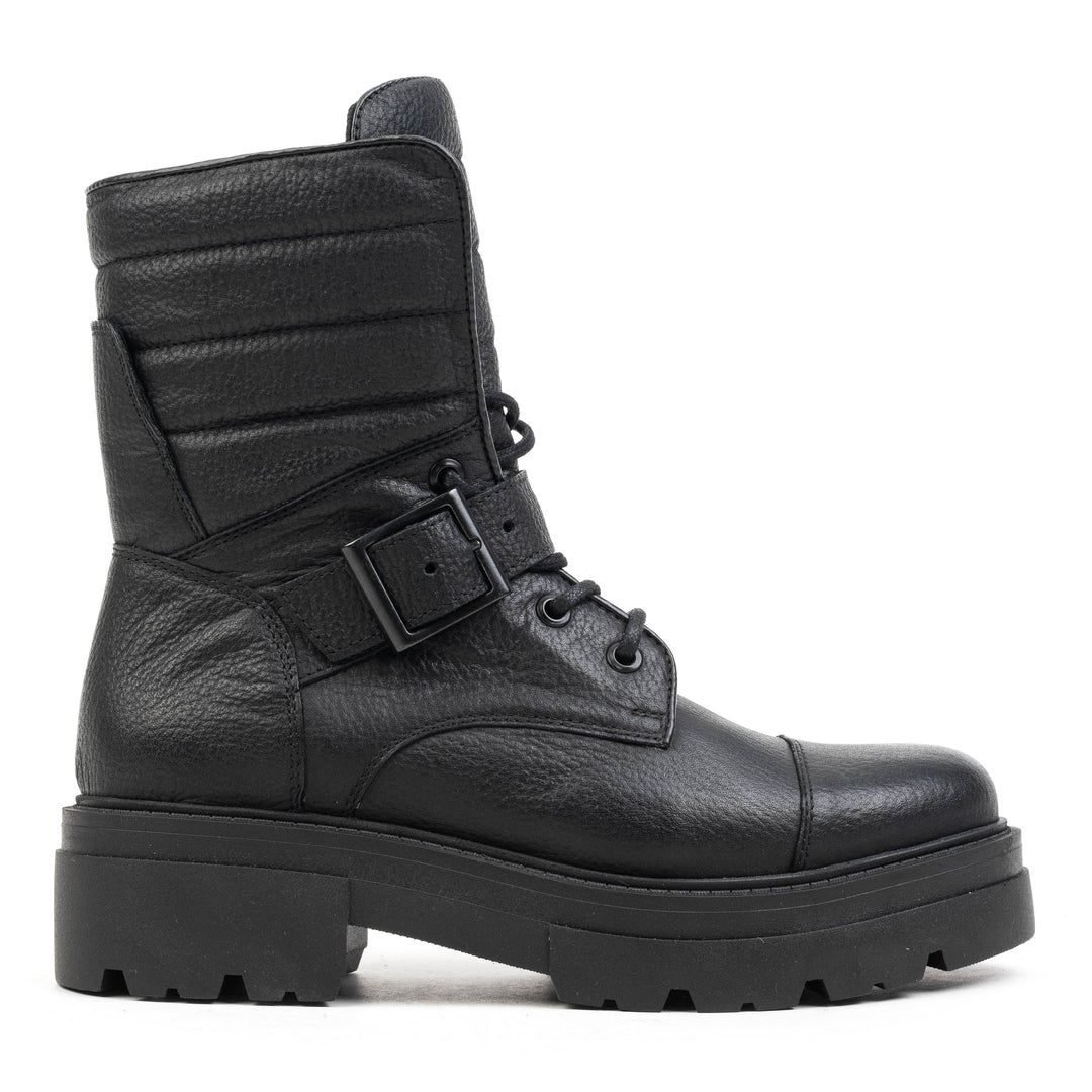 SHARI PADDED COMBAT Black Leather Milled