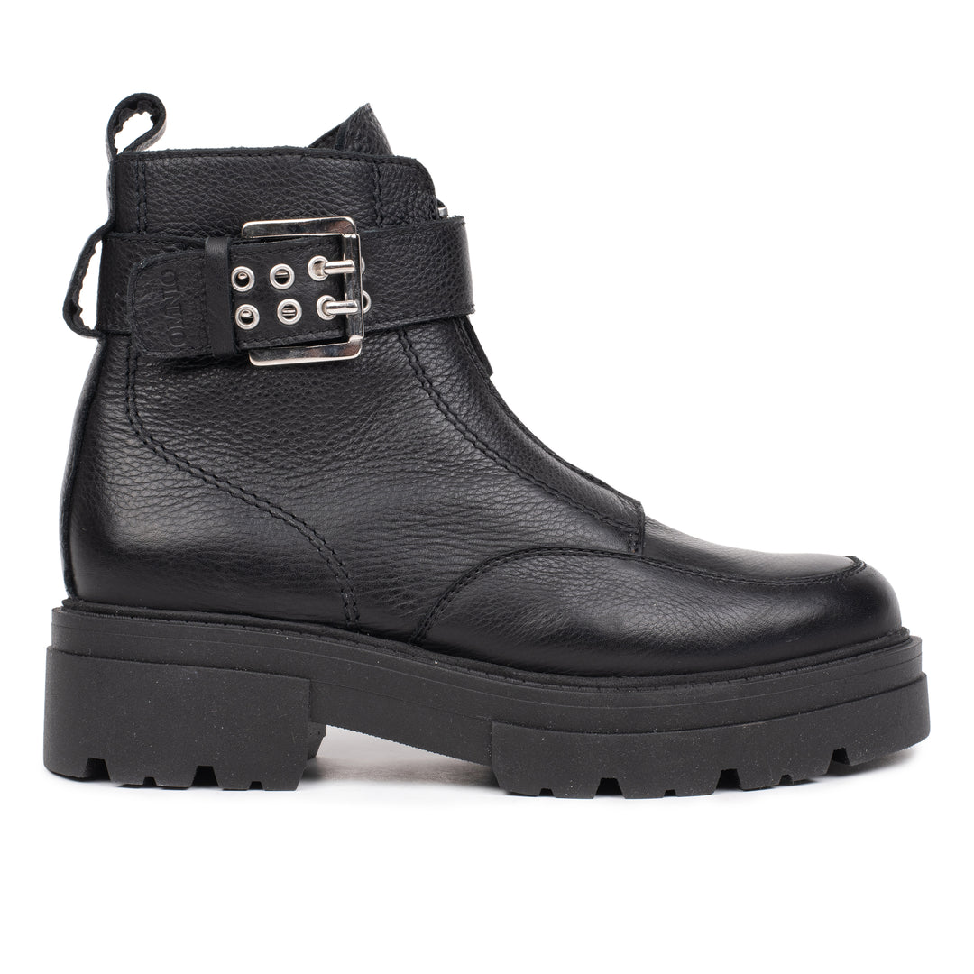 SHARI ANKLE ZIP Black Leather Milled