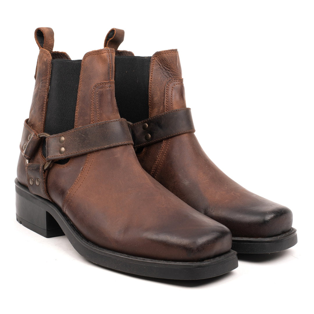 HARLEY BOOTS Brown Leather Waxy