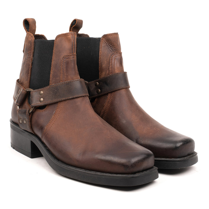HARLEY BOOTS Brown Leather Waxy