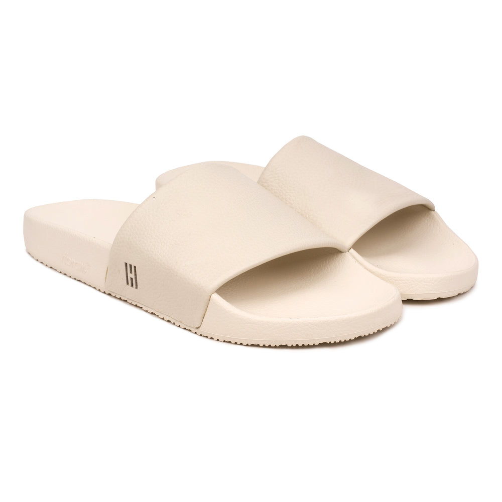 HINSON Papuc Alb | Luxury Grip Slide Off White Leather Milled - f