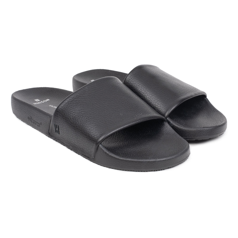 HINSON Papuc Negru | Luxury Grip Slide Black Leather Milled - f
