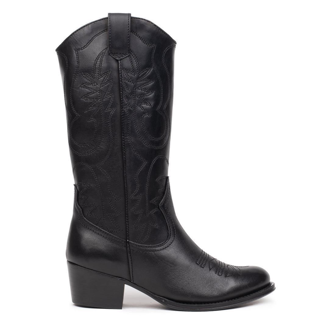 DULCE NO PADDING MID BOOT Black Leather Pull up