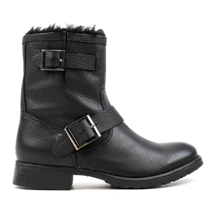 SARAH BUCKLE BIKER BOOT Black Leather