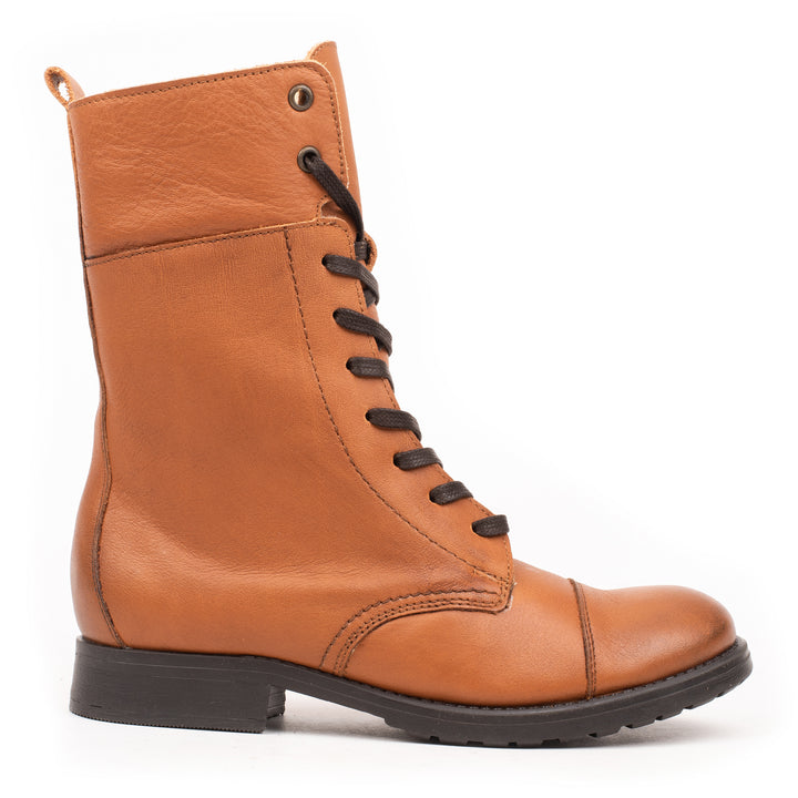 SARAH ECO LACE BOOT Cognac Leather Milled