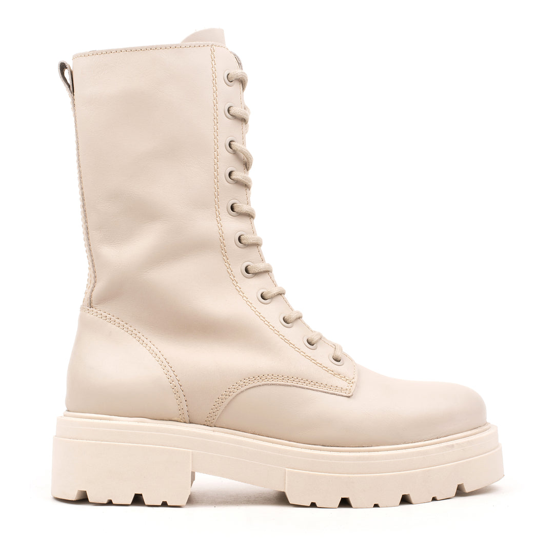 SHARI COMBAT HIGH Beige Leather Milled