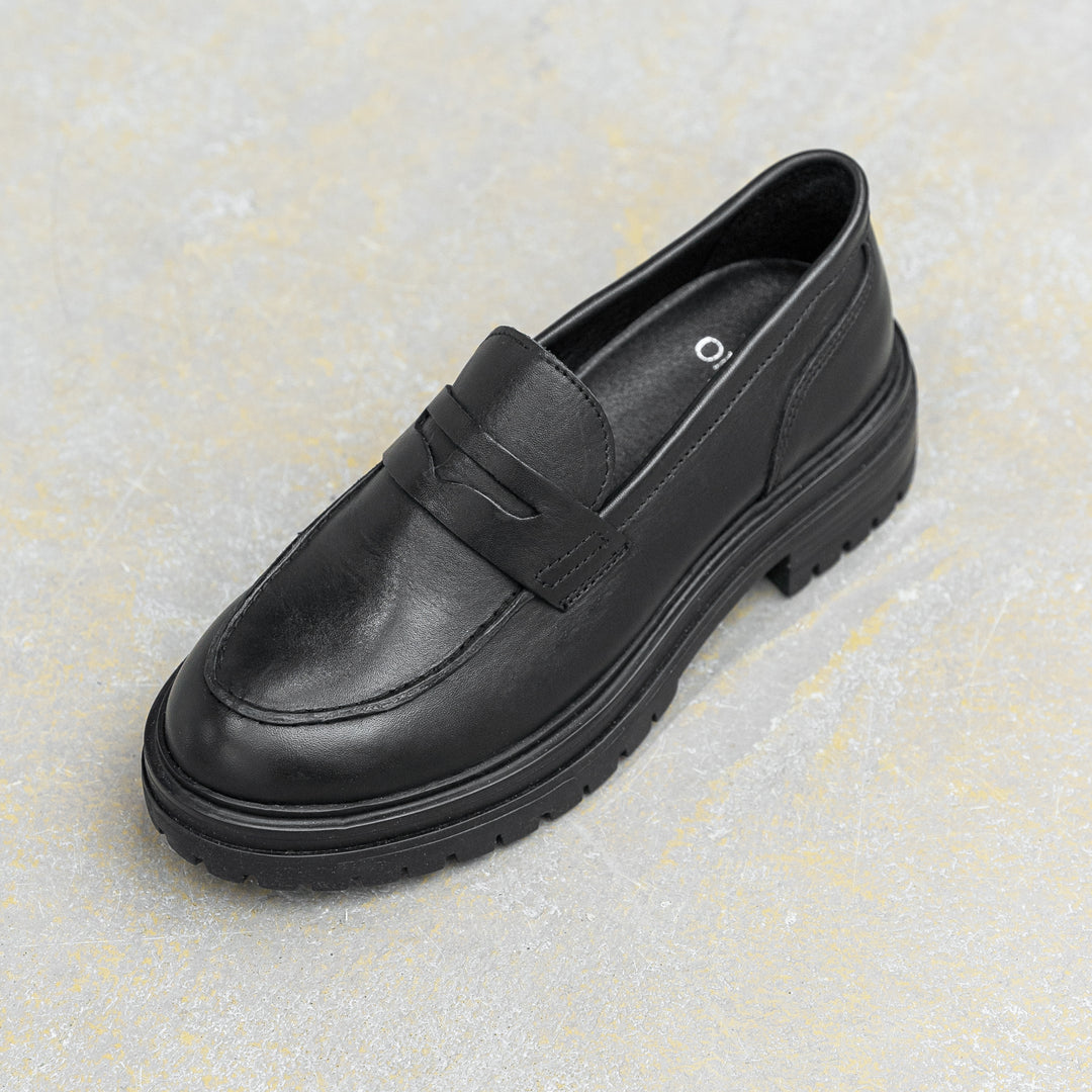 LEYTON LOAFER SADDLE Black Leather