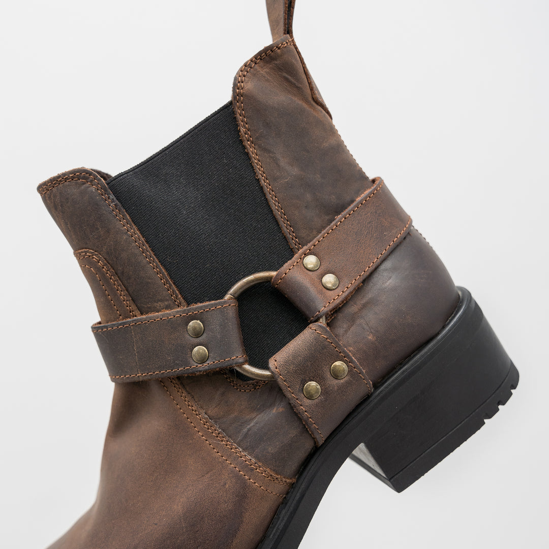 HARLEY BOOTS Brown Leather Waxy