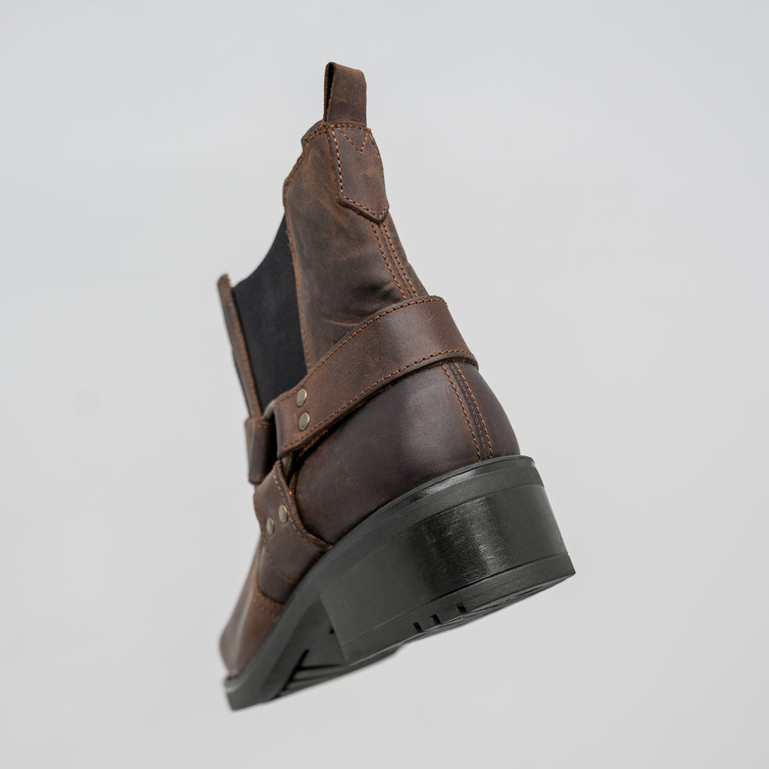 HARLEY BOOTS Brown Leather Waxy