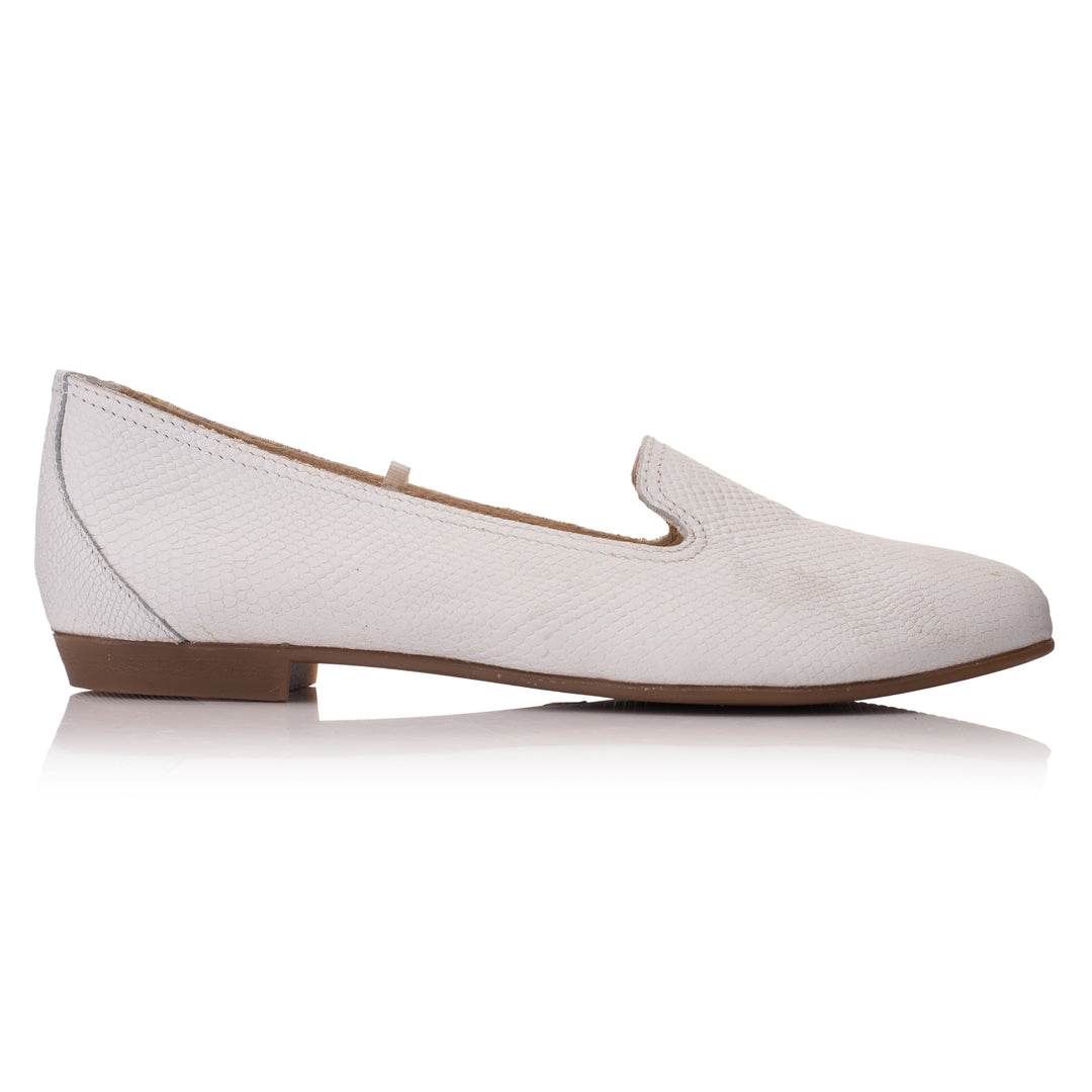 OMNIO Balerini Albi | Prep Plain Loafer White Embossed Livri Picolo - s