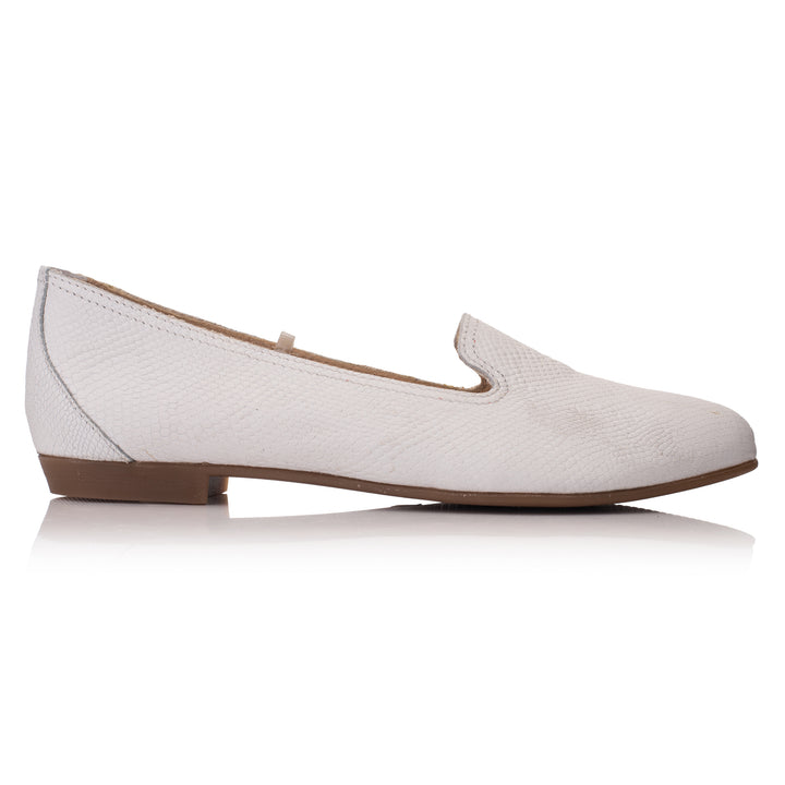 OMNIO Balerini Albi | Prep Plain Loafer White Embossed Livri Picolo - s