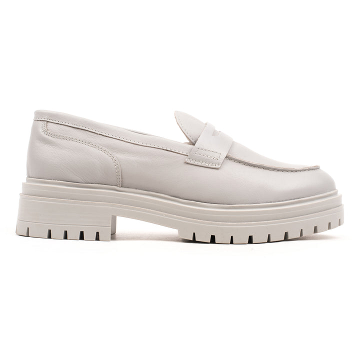 LEYTON LOAFER SADDLE Lt Grey Leather Milled