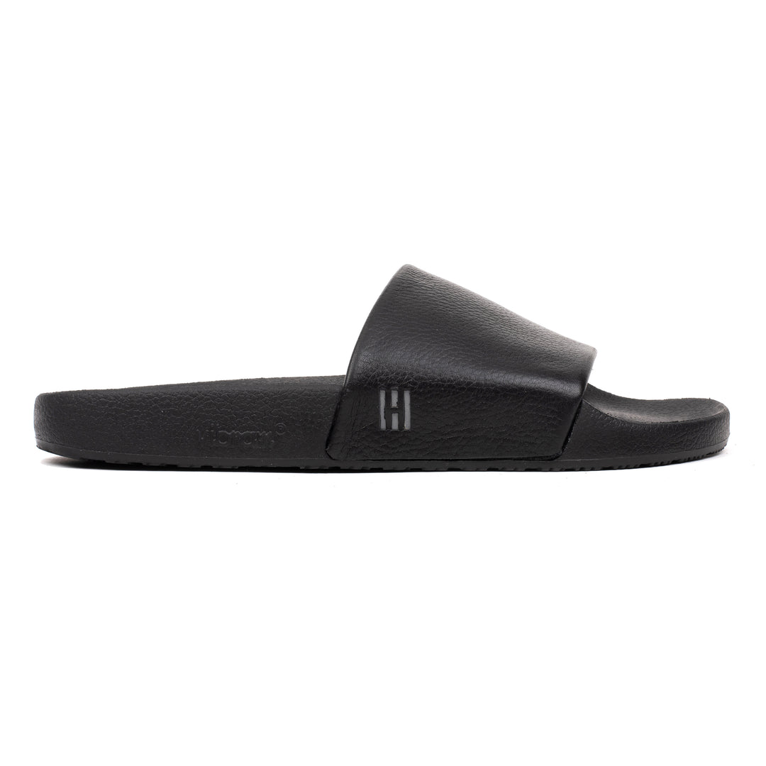 HINSON Papuc Negru | Luxury Grip Slide Black Leather Milled - s