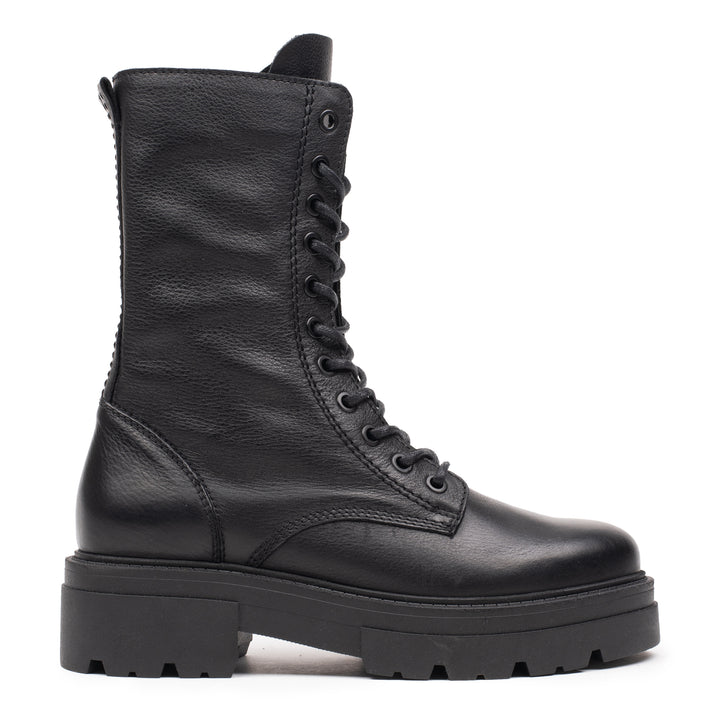 SHARI COMBAT HIGH Black Leather